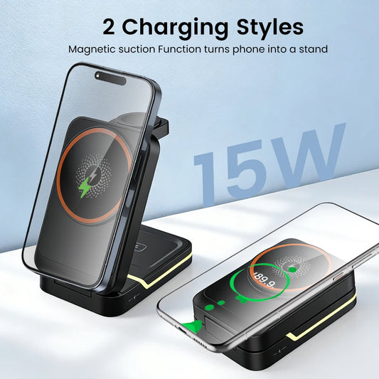 Foldable 3 in 1 15W Magnet Wireless Charger Station